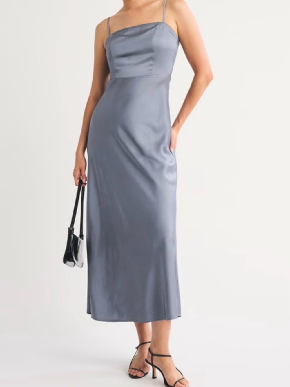 A&F Open Back Max Dress in Gray Blue